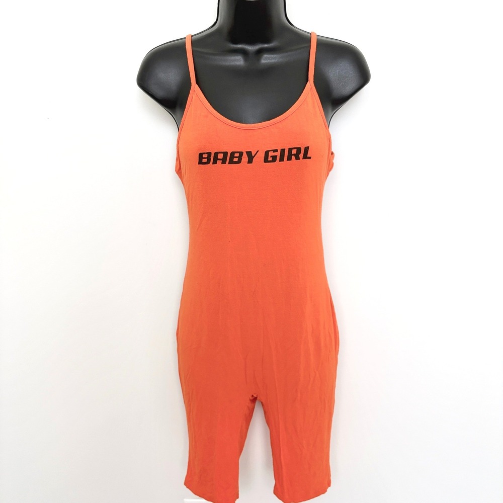 Fashion Nova Romper Baby Girl Graphic Bodycon Size M Orange